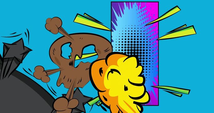 Cartoon background animation, comic book backdrop video. Retro comics pop art design.