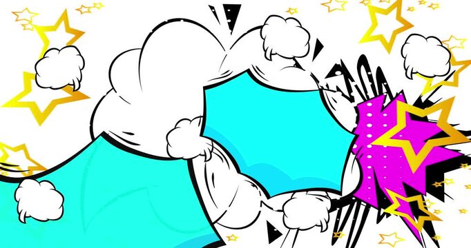 Cartoon background animation, comic book backdrop video. Retro comics pop art design.