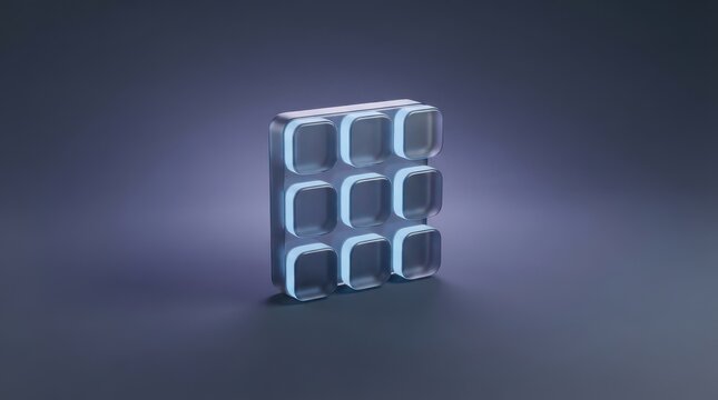 Raised nine tile grid sculpture with blue edges