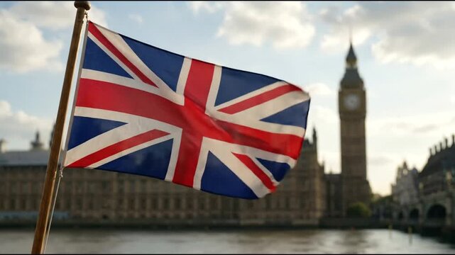Cinematic waving flag of United Kingdom, Union Jack, England, British