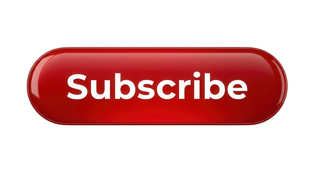 Glossy red subscribe button isolated on transparent background