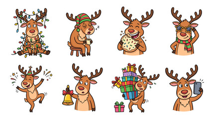 Fototapeta premium Montage of reindeer celebrating winter holidays with various activities