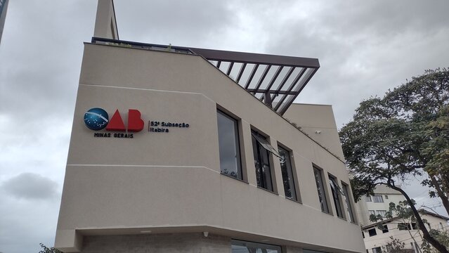 ITABIRA, BRAZIL - SEPTEMBER 2, 2026: Low-angle view of the headquarters building of the Brazilian Bar Association (OAB), 52nd Sub-section in Itabira, Minas Gerais.