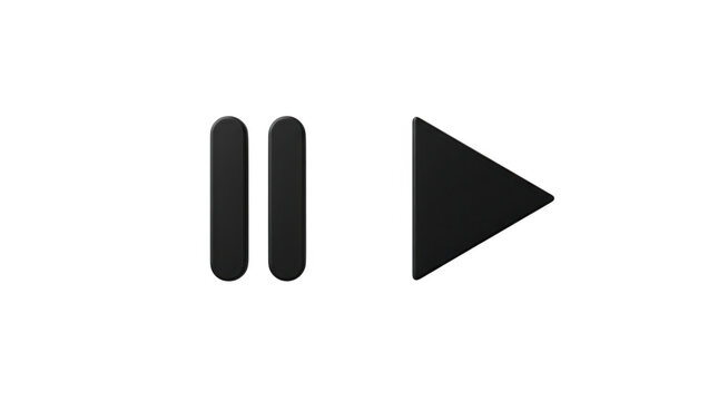 Black pause and play button icons isolated on transparent background
