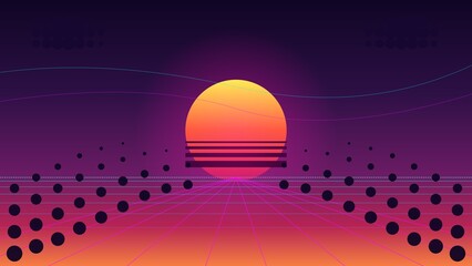 Neon Cyberpunk Halftone Sunset Background © Valdasyi