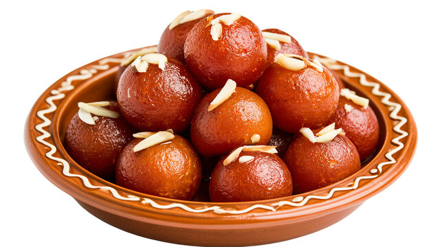 Bowl of delicious gulab jamun isolated on transparent background
