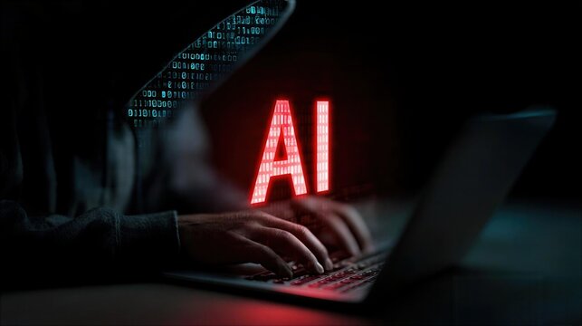 Person using a laptop with a hood covering their head while focusing on AI text
