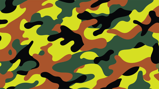 Editable Vector Neon Yellow Woodland Camouflage Pattern with Vivid Green Brown and Black