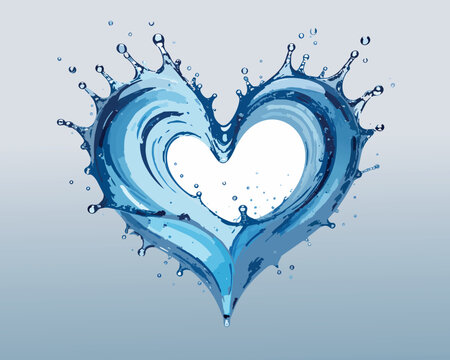 Water splash heart shape forming clean liquid