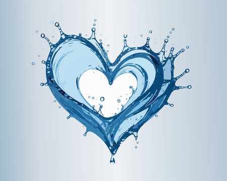 Water splash shaping a blue heart symbol