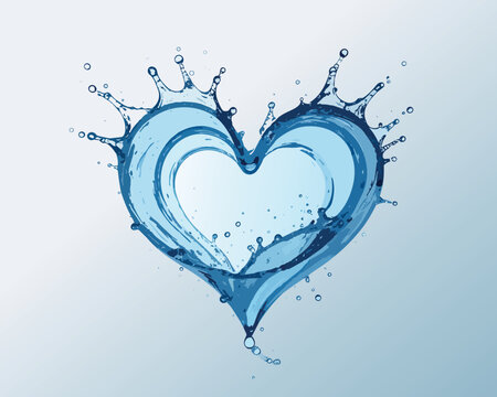 Water splashing forming blue heart shape design
