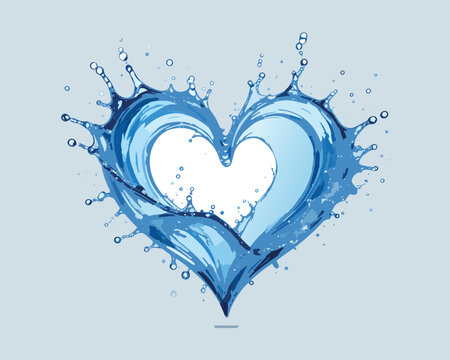 Blue water splash forming heart shape symbol