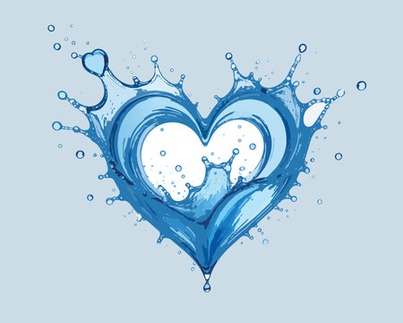 Blue water splashing forming heart shape