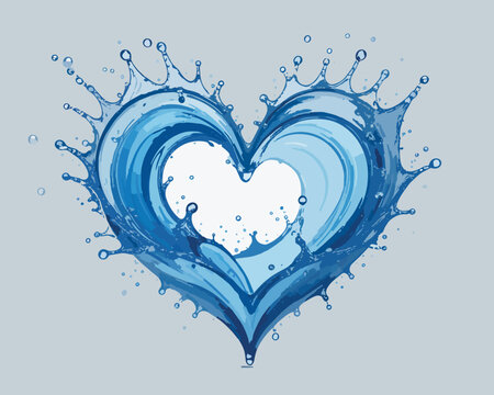 Blue water splash forming heart shape