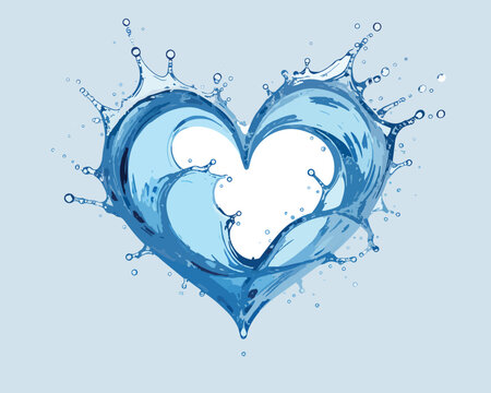 Water heart splashing clean blue fresh liquid