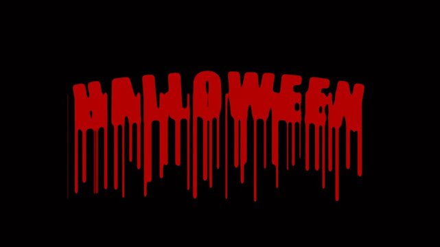 Halloween dripping blood text reveal animation with scary red letters bleeding down on black background