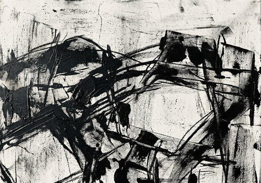 Abstract black ink splash art with dynamic brushstrokes and textures