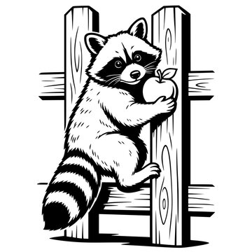 Rhinoceros Walking Through Tall Grass Beneath Tree Black and White Vector Illustration