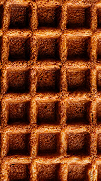 Golden brown waffle texture close up macro shot of delicious breakfast pastry food pattern