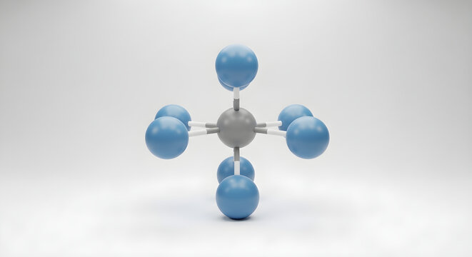 Scientific 3D Model of a Trigonal Bipyramidal Molecular Geometry Structure Featuring Central Atom and Five Surrounding Blue Spheres