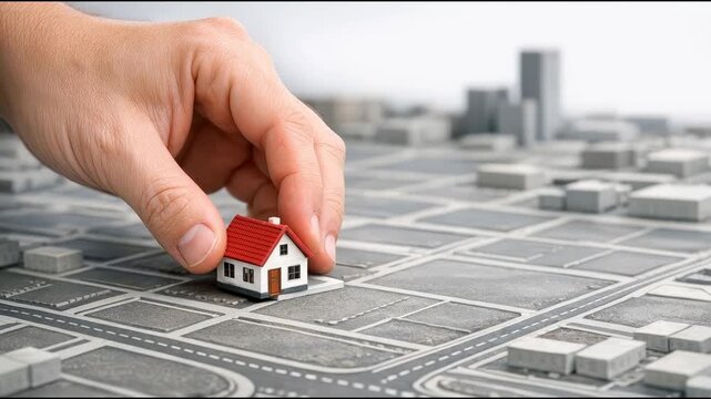 A close-up of a hand holding a small model of a house