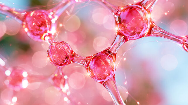 Vibrant pink abstract molecular structure merging visually with a machine learning neural network, glowing interconnected nodes and elegant branching pathways, futuristic artificial intelligence con