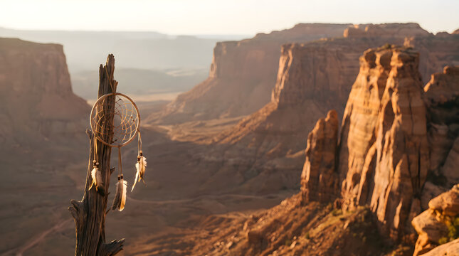 Dreamcatcher Hanging on Dead Tree Overlooking Majestic Desert Canyon