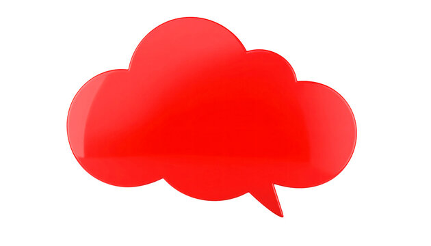 A red 3d thought bubble fluffy cloud shape isolated on transparent background