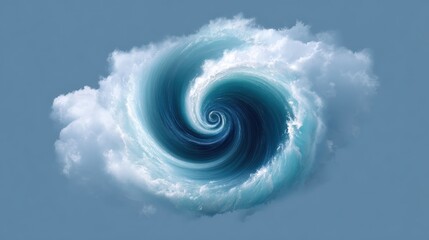 Obraz premium A swirling whirlpool blends seamlessly with fluffy clouds, creating a mesmerizing vortex against a soft blue background.