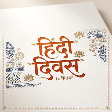 Hindi diwas greeting card design with traditional orange typography with devanagari script typography