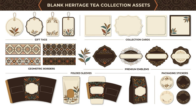 Heritage Tea Collection Packaging Design Elements, Isolated