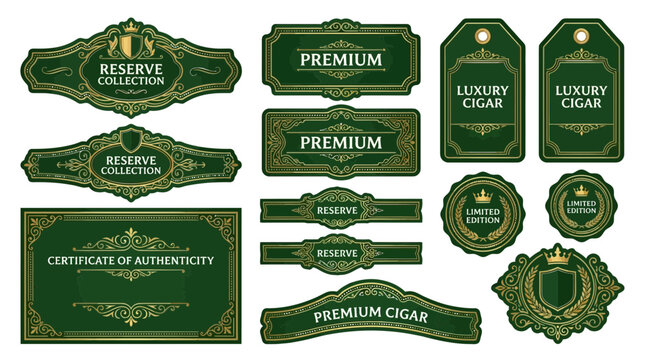 Luxury Cigar Labels Collection: Premium, Reserve, Certificate of Authenticity