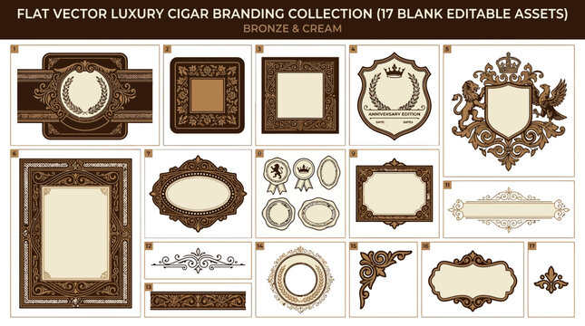 Luxury Cigar Branding Elements Collection: Blank Editable Vector Assets