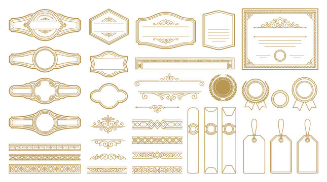 Ornamental Vintage Labels, Ribbons, Certificates, Badges, Tags, Frames