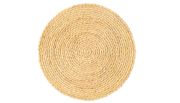 A round woven straw mat isolated on transparent background