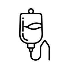Fototapeta premium Monochrome linear icon of liquid infusion container with tube. Symbol for hydration, fluid supply, wellness support and care equipment. Editable SVG vector icon.