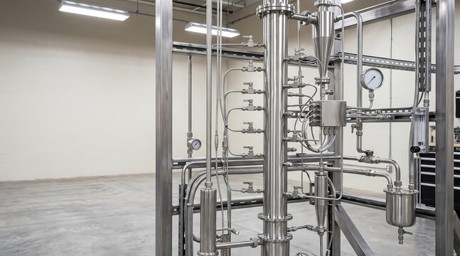 Stainless steel laboratory distillation column with pressure instruments
