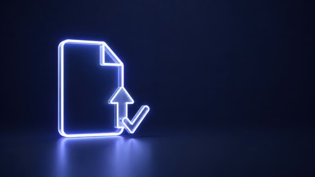 Large glowing document upload and check symbol