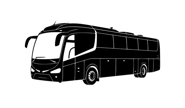 Modern Luxury Coach Bus Front Three Quarter Black Silhouette Vector