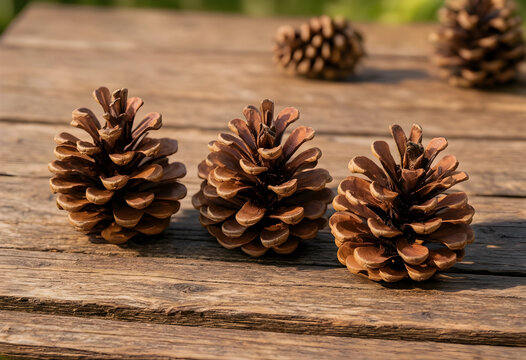 Autumn nature and seasonal decor, pine cones on rustic wooden table for fall holidays and forest harvest themes with natural sunlight and soft focus