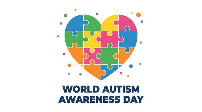 World Autism Awareness Day concept, colorful puzzle heart icon on white background, autism spectrum disorder support symbol