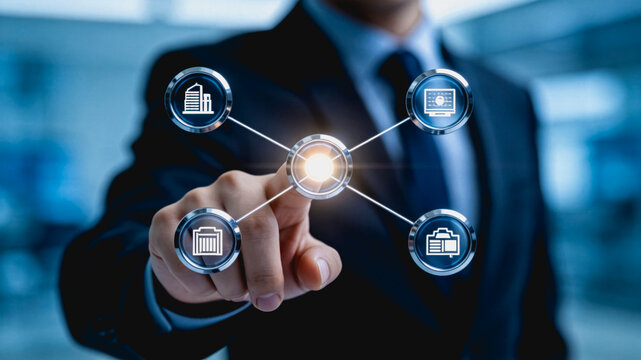 Businessperson Interacting With Digital Network Connection Icons