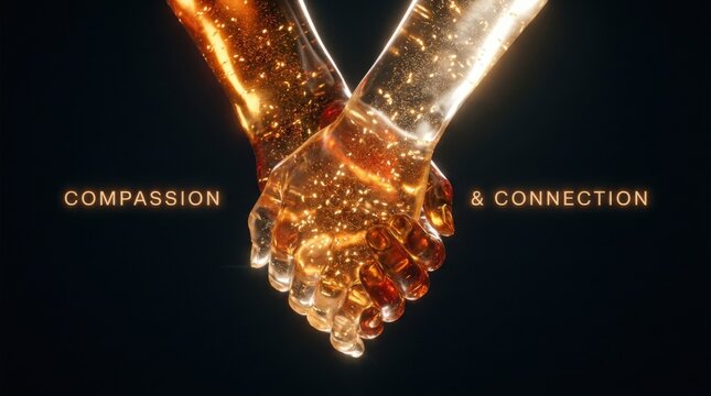 Hands Formed by Glowing Golden Particles Holding Together in Unity