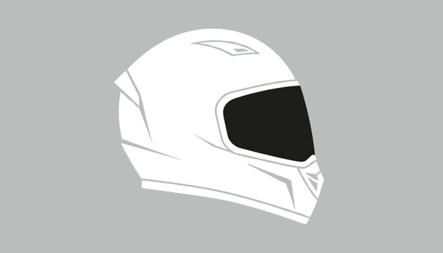Sleek white full face motorcycle helmet with a black tinted visor is shown from a side profile against a grey background.