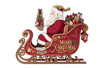 Naklejka premium Santa Claus riding sleigh with Christmas gifts