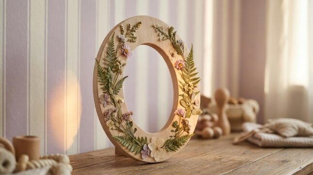 Wooden letter O decorated with flowers on table