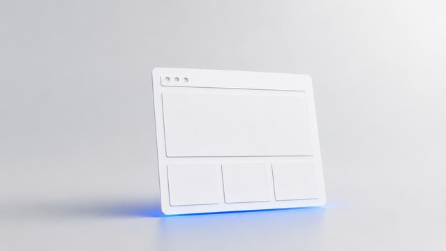 White browser wireframe card with blue underglow on white
