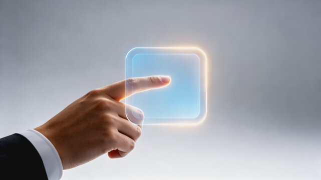Business Person Touching Futuristic Digital Interface Button