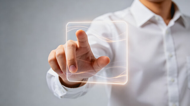 Businessperson Touching Holographic Interactive Digital Interface