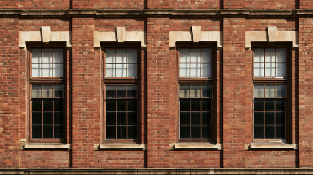 Classic vintage school architecture with red brick facade and symmetrical windows